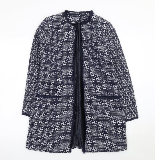 M&Co Women Blue Tweed Mid-Length Open Coat Size 8