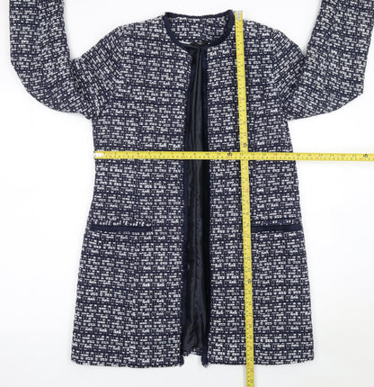 M&Co Women Blue Tweed Mid-Length Open Coat Size 8