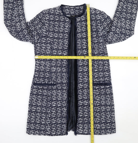M&Co Women Blue Tweed Mid-Length Open Coat Size 8