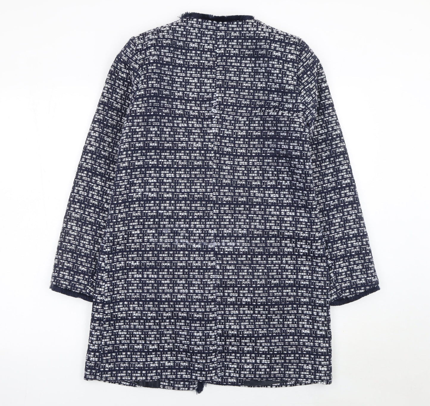 M&Co Women Blue Tweed Mid-Length Open Coat Size 8