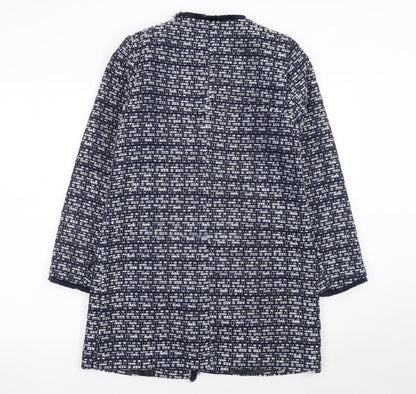 M&Co Women Blue Tweed Mid-Length Open Coat Size 8