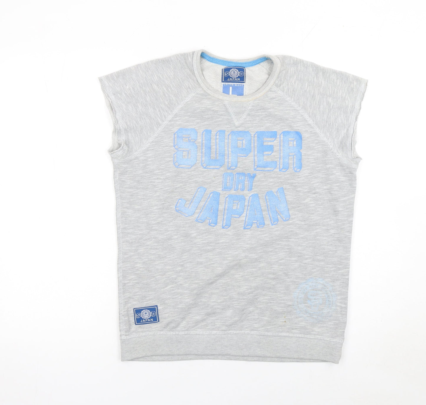 Superdry Women Grey Sleeveless Pullover Sweatshirt L Graphic Print