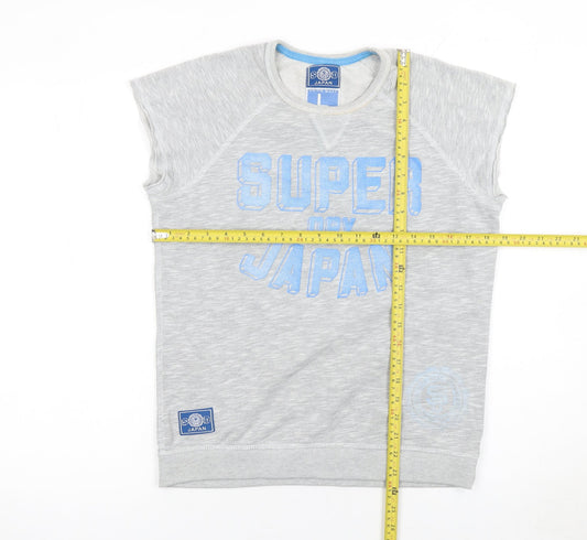 Superdry Women Grey Sleeveless Pullover Sweatshirt L Graphic Print