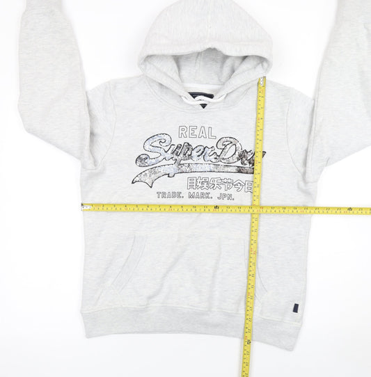 Superdry Womens Grey Sequin Logo Pullover Hoodie UK 16