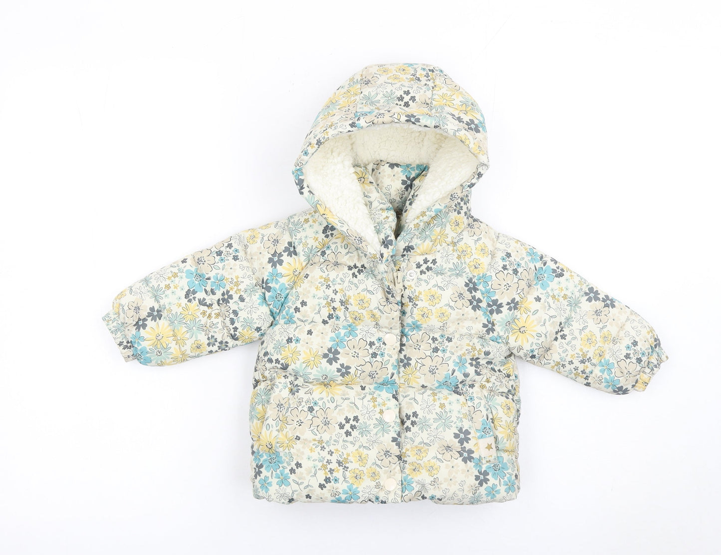 George Unisex Baby Multicoloured Floral Puffer Coat 6-9 Months Hooded Winter