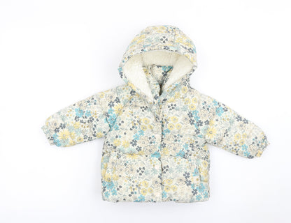 George Unisex Baby Multicoloured Floral Puffer Coat 6-9 Months Hooded Winter