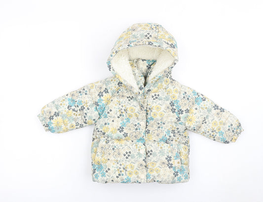George Unisex Baby Multicoloured Floral Puffer Coat 6-9 Months Hooded Winter