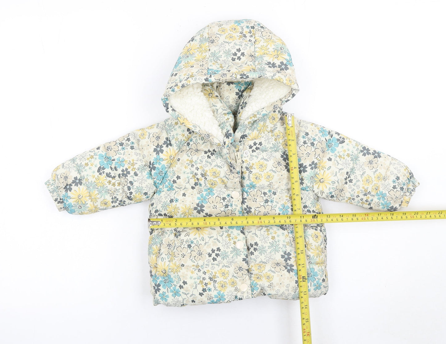 George Unisex Baby Multicoloured Floral Puffer Coat 6-9 Months Hooded Winter