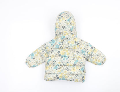 George Unisex Baby Multicoloured Floral Puffer Coat 6-9 Months Hooded Winter