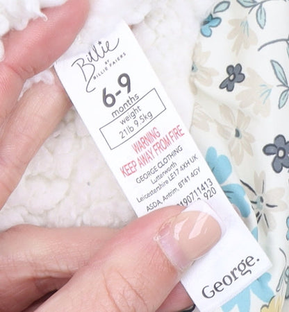 George Unisex Baby Multicoloured Floral Puffer Coat 6-9 Months Hooded Winter