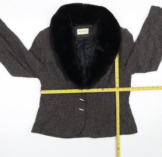 Minuet Women Brown Tweed Faux Fur Collar Shawl Lapel Blazer Size 14