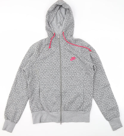 Nike Womens Grey Full Zip Hoodie Size L 14/16 Sportswear Printed