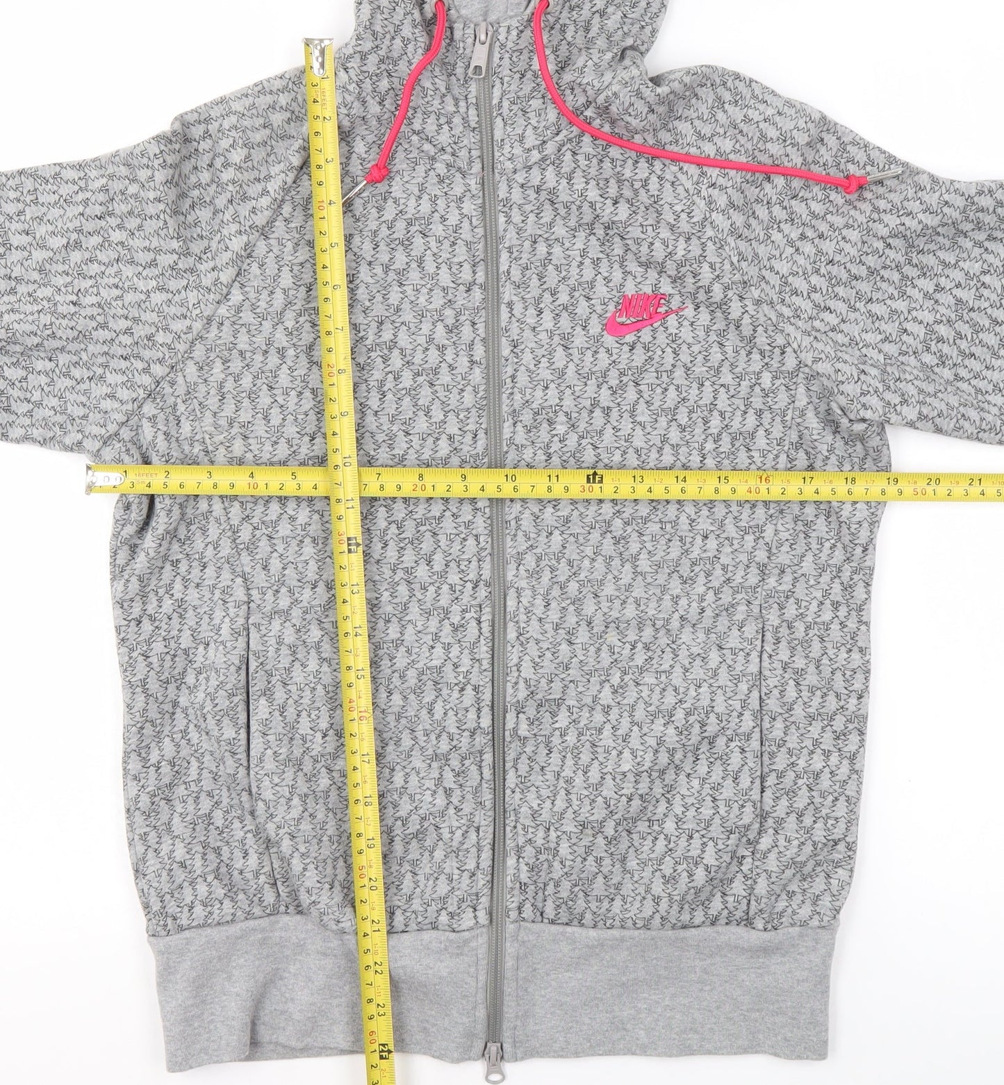 Nike Womens Grey Full Zip Hoodie Size L 14/16 Sportswear Printed