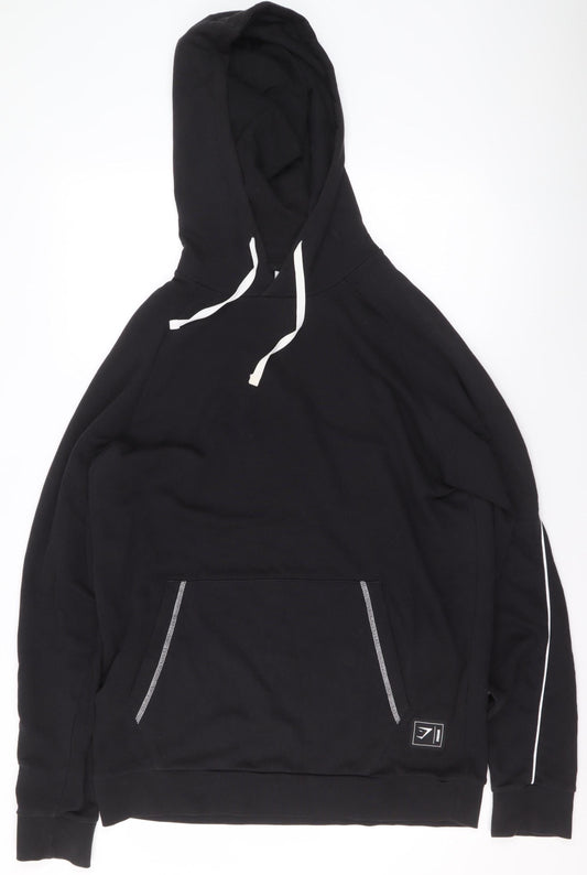 Gymshark Women Black S Pullover Hoodie Cotton Blend Drawstring