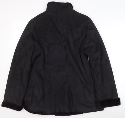 Klass Collection Women's Black Faux Fur Trim Mid-Length Zip Coat Size 14