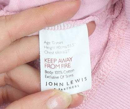 Girls UK Size 10 Years John Lewis & Partners Pink Pullover Hoodie