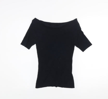 Miss Selfridge Women Black Off Shoulder Rib Knit Top Size 12