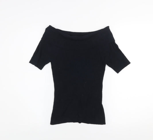 Miss Selfridge Women Black Off Shoulder Rib Knit Top Size 12