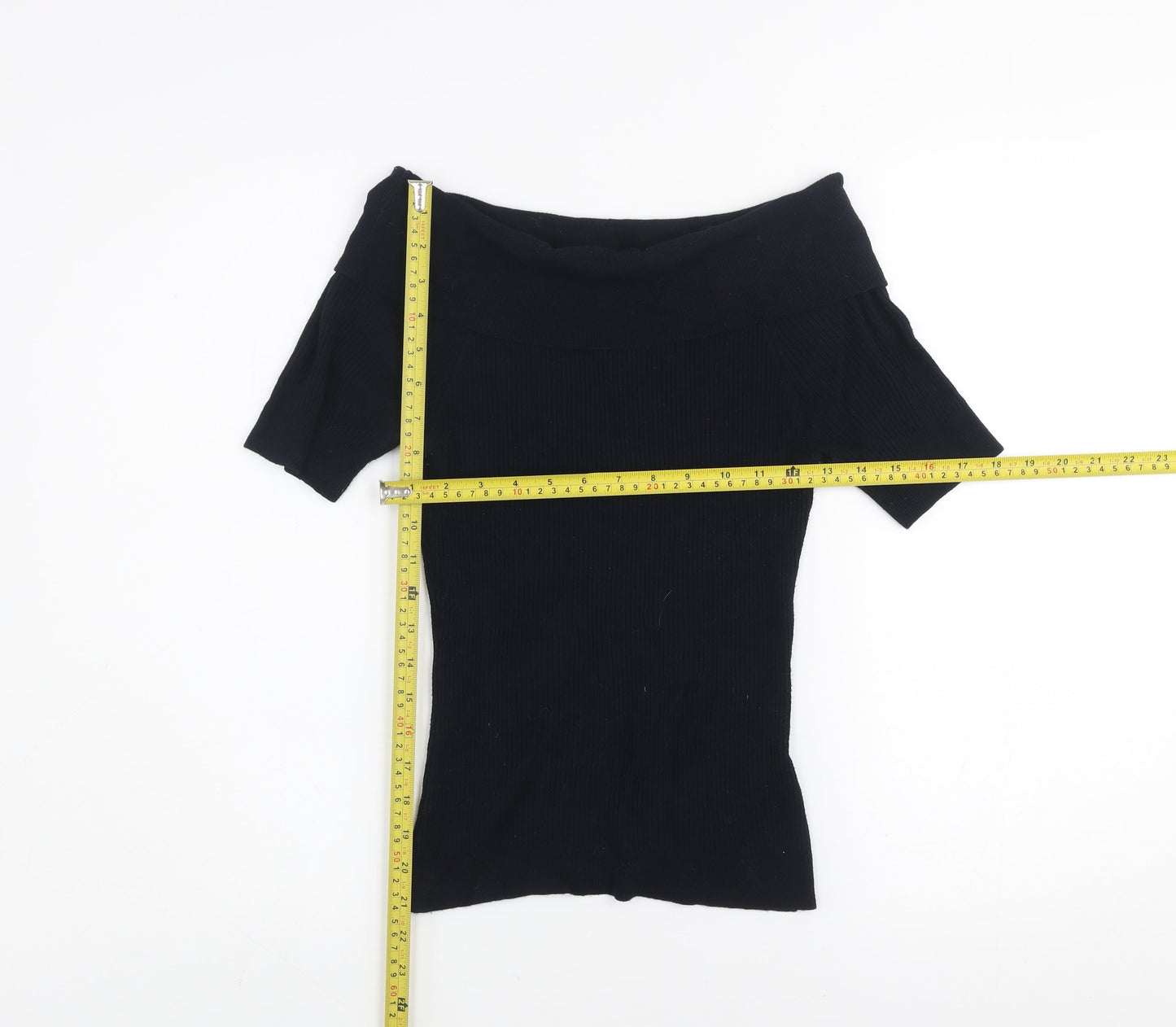 Miss Selfridge Women Black Off Shoulder Rib Knit Top Size 12