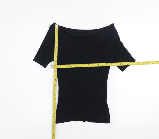 Miss Selfridge Women Black Off Shoulder Rib Knit Top Size 12