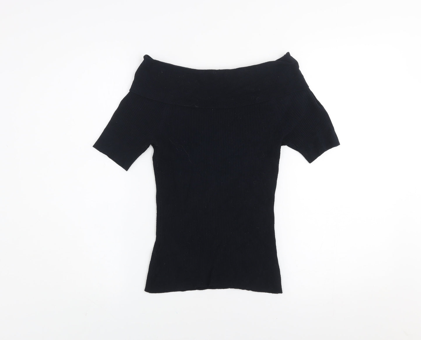 Miss Selfridge Women Black Off Shoulder Rib Knit Top Size 12