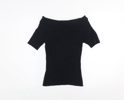 Miss Selfridge Women Black Off Shoulder Rib Knit Top Size 12