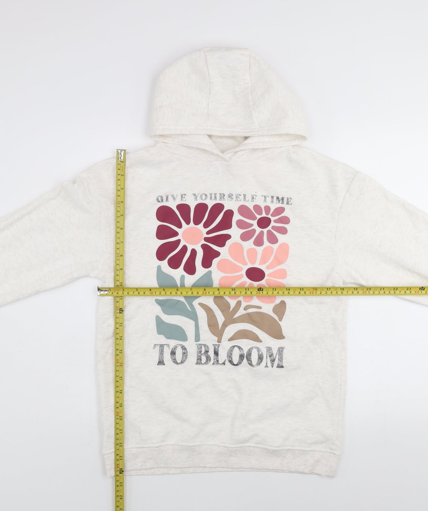 Primark Girls Ivory Floral Pullover Hoodie 13-14 Years Regular Fit