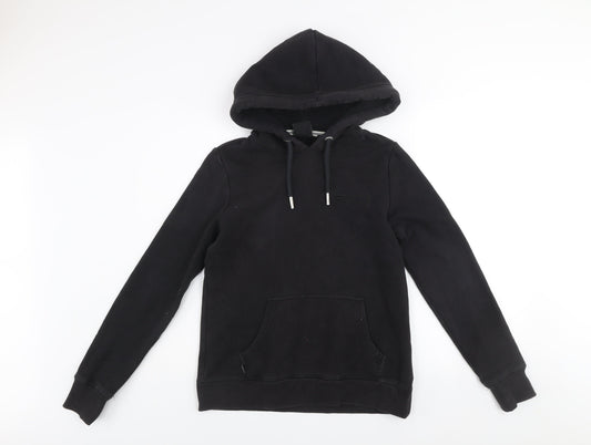 Superdry Womens Black Pullover Hoodie UK 10 Cotton Blend Casual