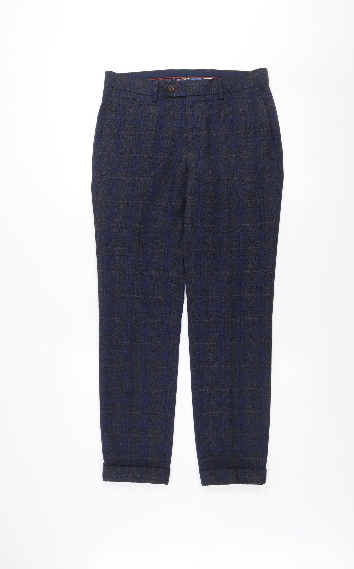 Next Men’s Blue Check Slim Trousers 30in Waist 29in Leg Formal
