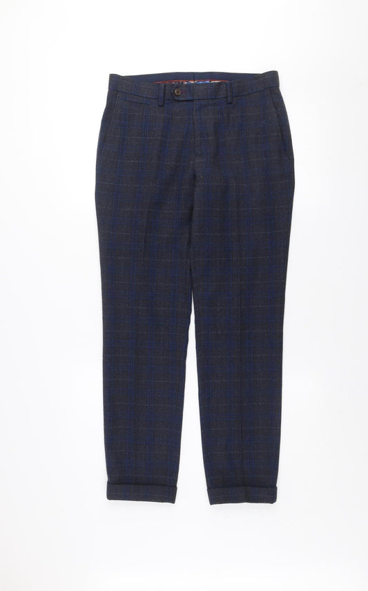 Next Men’s Blue Check Slim Trousers 30in Waist 29in Leg Formal