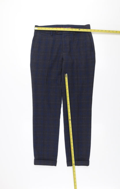 Next Men’s Blue Check Slim Trousers 30in Waist 29in Leg Formal