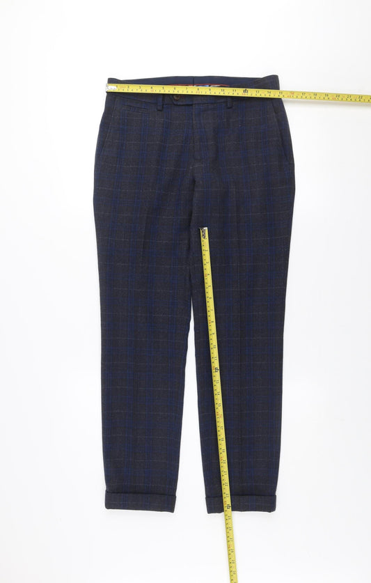 Next Men’s Blue Check Slim Trousers 30in Waist 29in Leg Formal