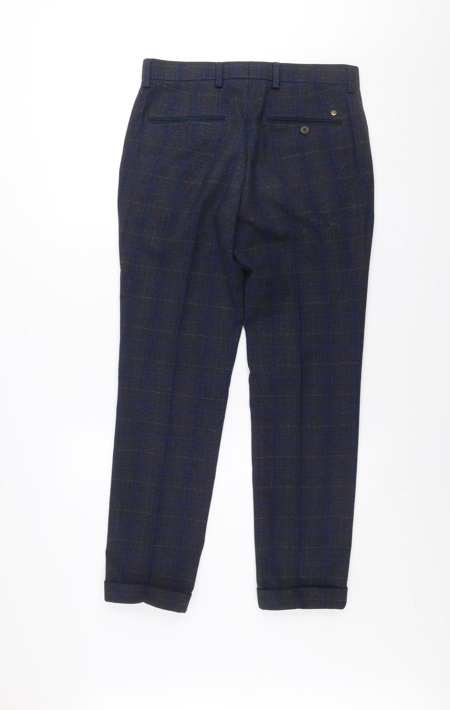 Next Men’s Blue Check Slim Trousers 30in Waist 29in Leg Formal