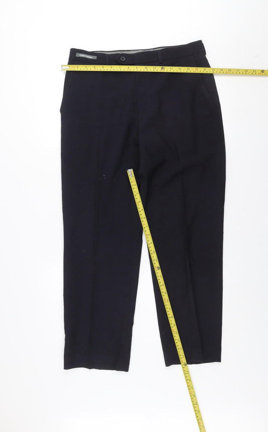 Marks and Spencer Men's Navy 32R Dress Trousers Polyester Regular Fit