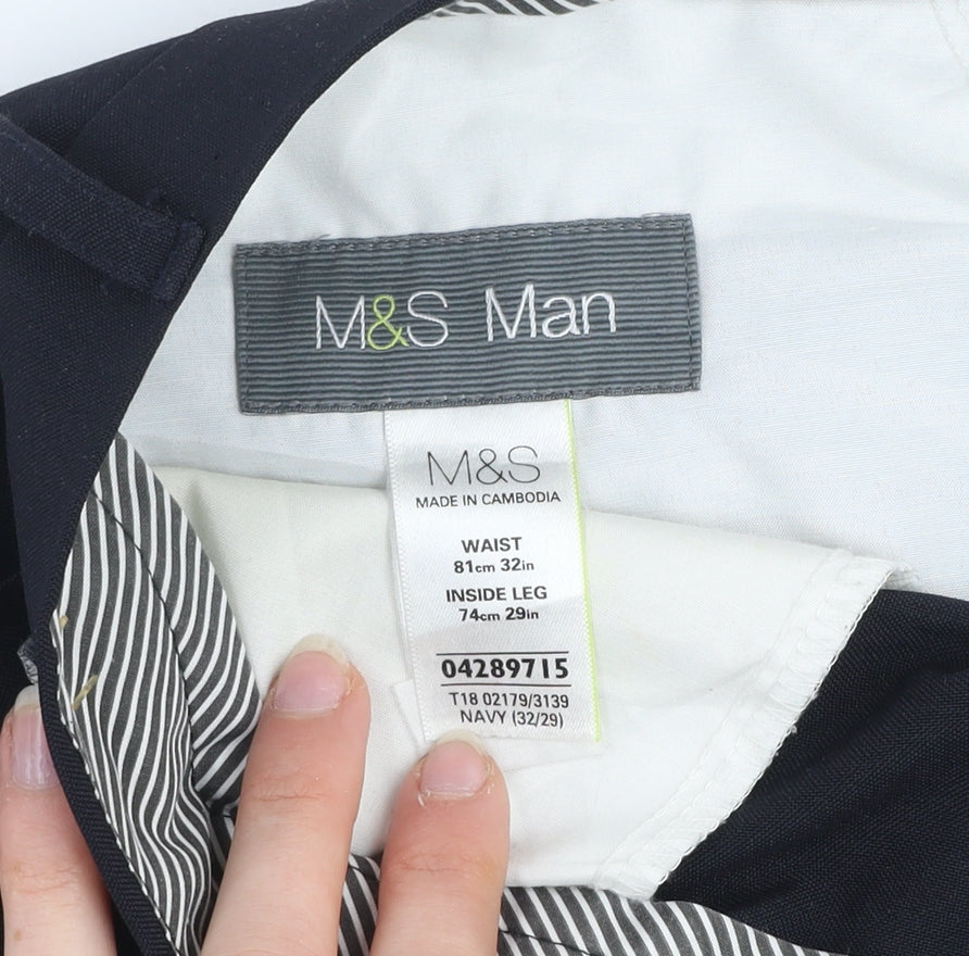 Marks and Spencer Men's Navy 32R Dress Trousers Polyester Regular Fit