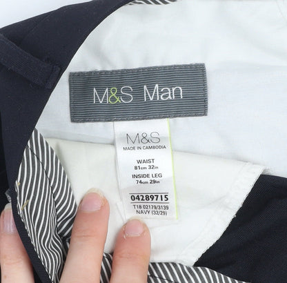 Marks and Spencer Men's Navy 32R Dress Trousers Polyester Regular Fit