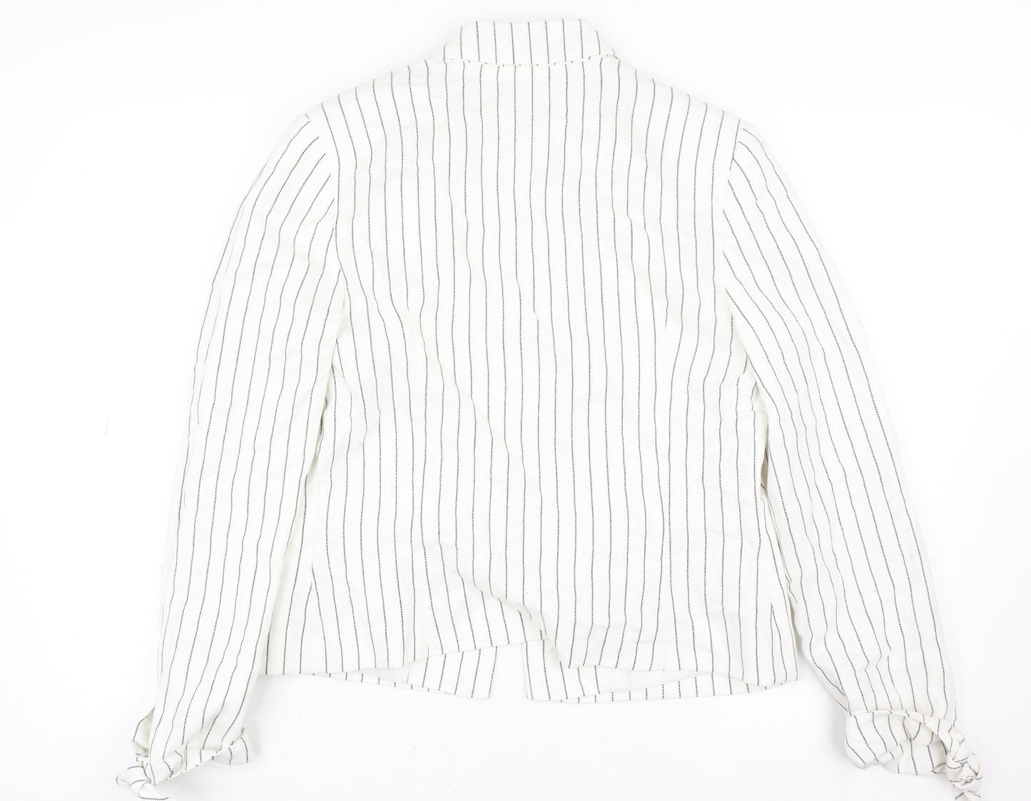 Tu Women White Striped Linen Blend Single-Breasted Blazer Size 12