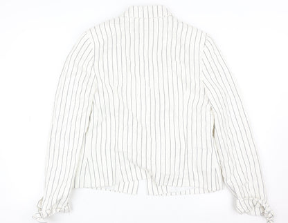 Tu Women White Striped Linen Blend Single-Breasted Blazer Size 12