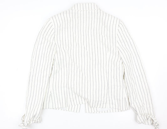 Tu Women White Striped Linen Blend Single-Breasted Blazer Size 12