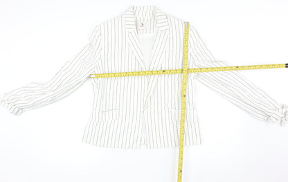 Tu Women White Striped Linen Blend Single-Breasted Blazer Size 12
