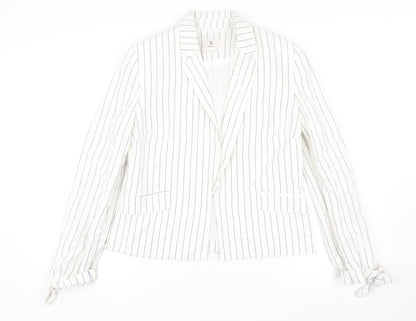 Tu Women White Striped Linen Blend Single-Breasted Blazer Size 12