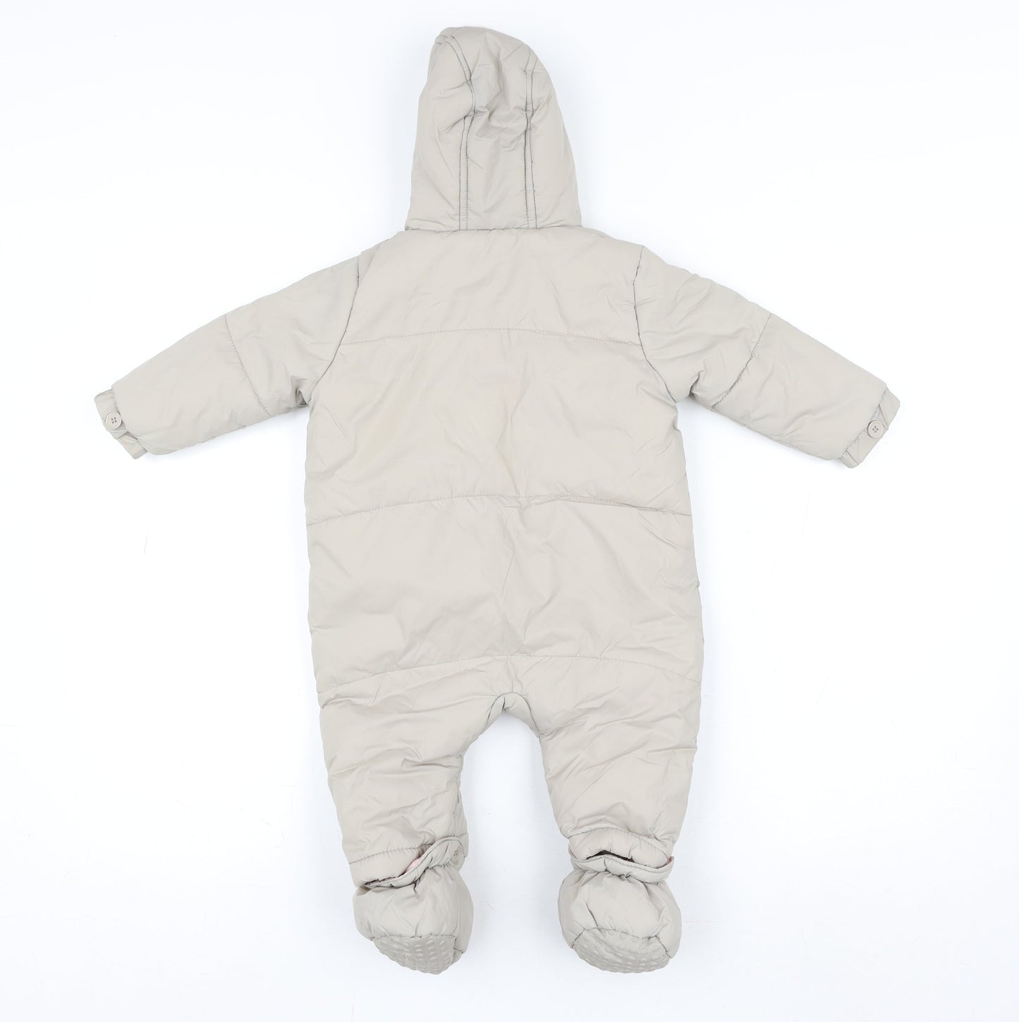 Tu Unisex Baby Beige Hooded Puffer Snowsuit 6-9 Months Faux Fur Trim