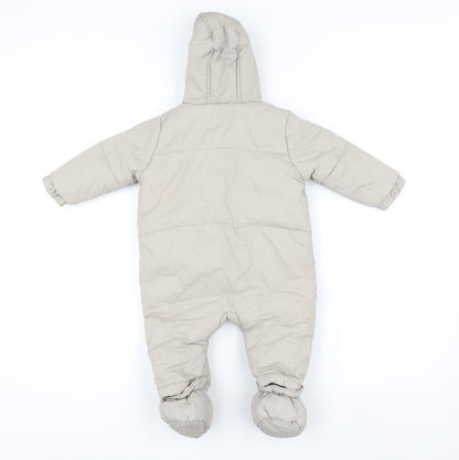Tu Unisex Baby Beige Hooded Puffer Snowsuit 6-9 Months Faux Fur Trim