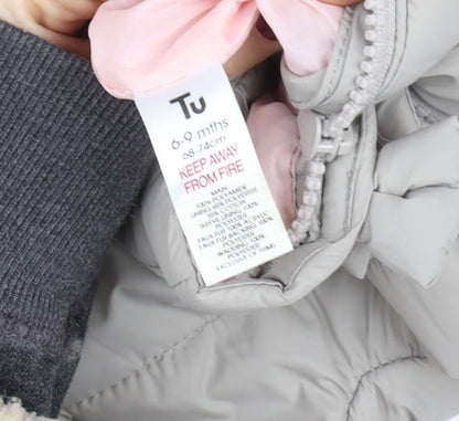 Tu Unisex Baby Beige Hooded Puffer Snowsuit 6-9 Months Faux Fur Trim