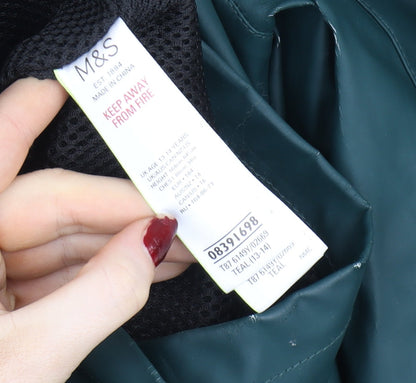 Marks and Spencer Boys Green Hooded Waterproof Rain Coat 13-14 Years