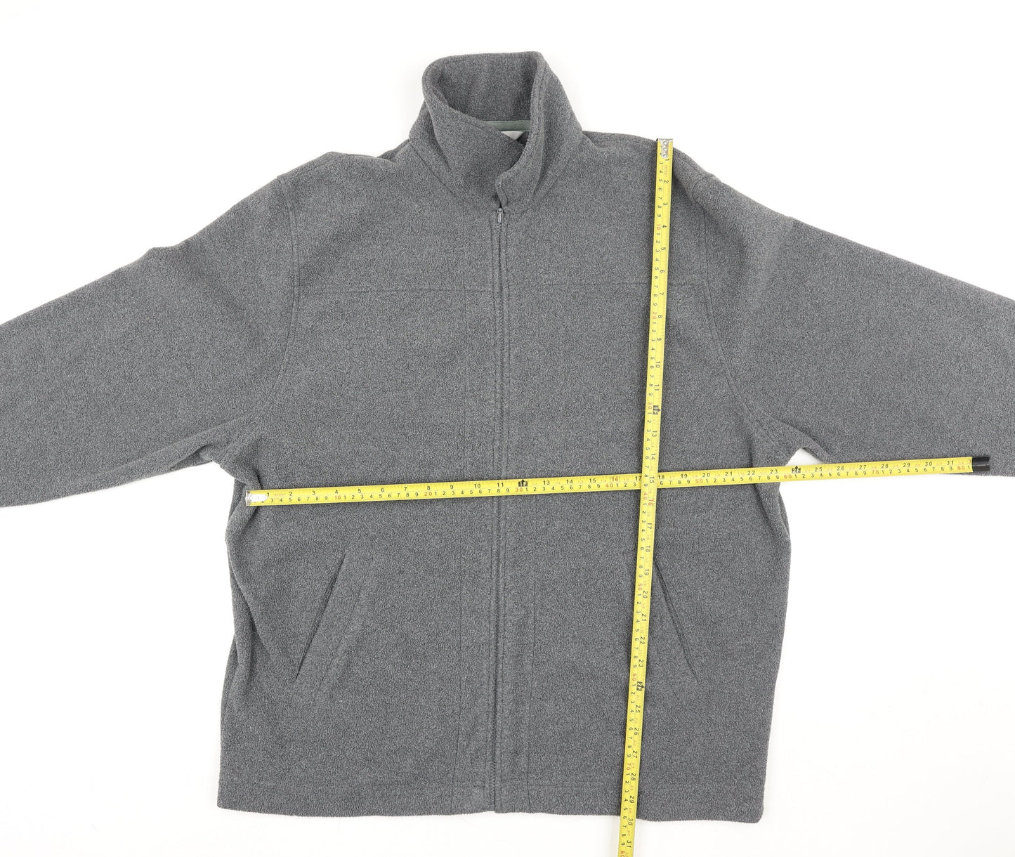 Tu Men’s Grey Fleece Full Zip Jacket L Regular Fit Soft Outdoor Coat