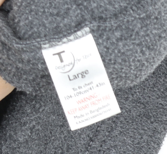 Tu Men’s Grey Fleece Full Zip Jacket L Regular Fit Soft Outdoor Coat