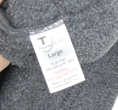 Tu Men’s Grey Fleece Full Zip Jacket L Regular Fit Soft Outdoor Coat