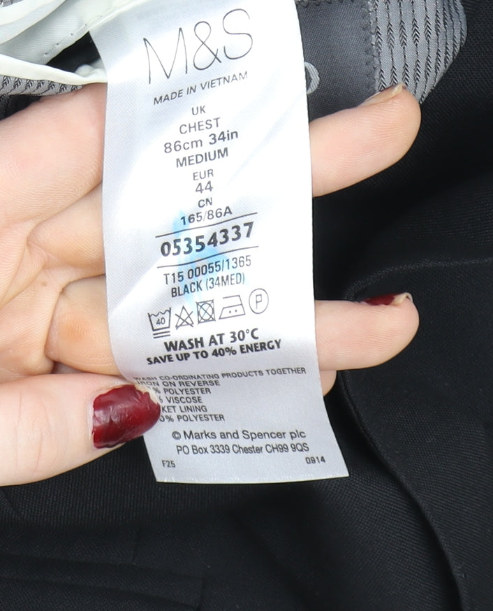 Marks and Spencer Women's Black Regular Fit Two-Button Blazer Size M