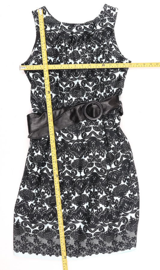 Dorothy Perkins Women’s Black Floral Bodycon Knee Length Dress Size 14